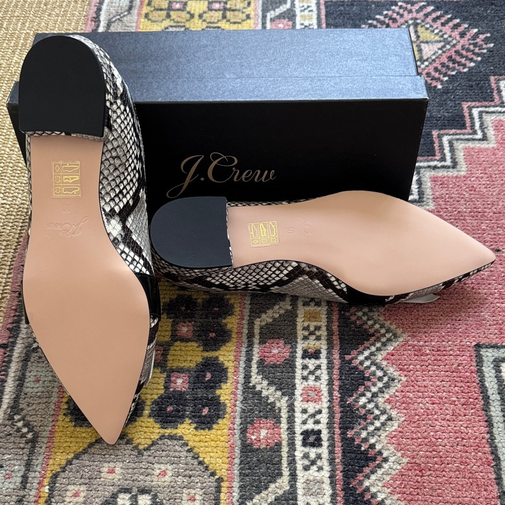 J. Crew Kiltie Snakeskin and Cream Loafers with Black Detail - Picture 3 of 7
